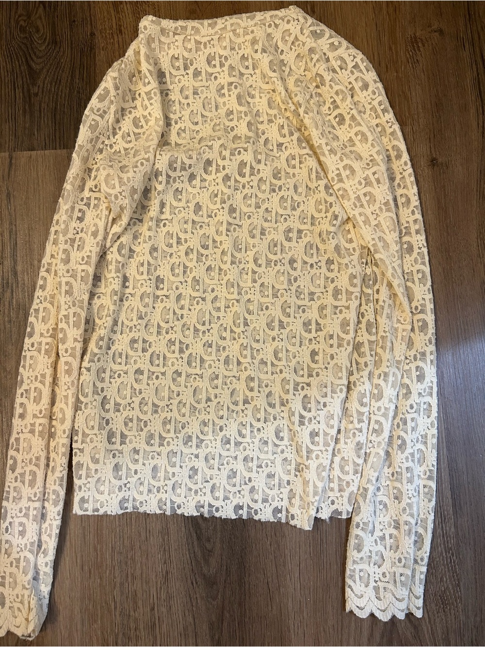 Dior oblique Cream Lace Long-Sleeve Logo Lace Top